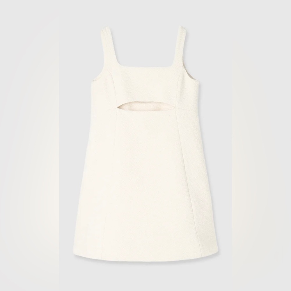 Elegant White Mini ivory tweed dress with cutout slits